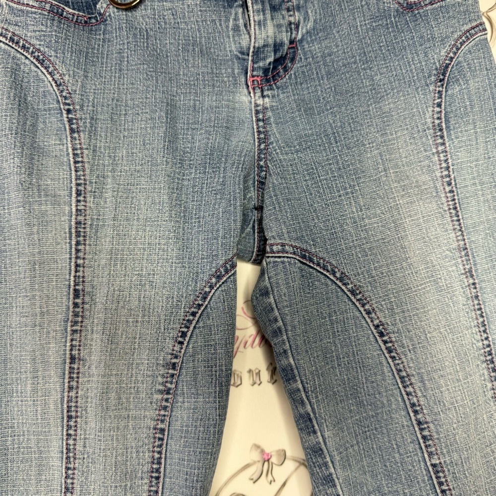 Tralia Soda Capri denim jeans with pink stitching, buckle belt, loops Y2K - Picture 7 of 12